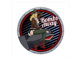 Past Time Signs LETH106 Bombs Away Round Pinup Girls Vintage Metal Sign