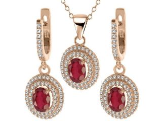 4.99 Ct Natural African Red Ruby 925 Rose Gold Plated Silver Pendant Earrings Set