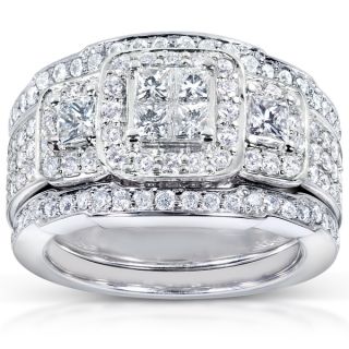 Annello 14k White Gold 1 1/3ct TDW Diamond 3 piece Bridal Ring Set (H