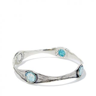 Noa Zuman Jewelry Designs Round Roman Glass Sterling Silver Bangle Bracelet   7634660