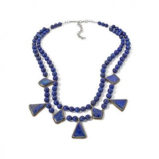 BAJALIA "Balour" Lapis Triangular Drop 2 Row 23 1/2" Necklace   7655732