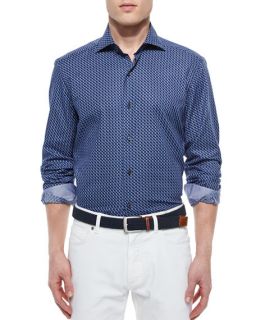 Ermenegildo Zegna Geo Print Long Sleeve Sport Shirt, Navy/Light Blue