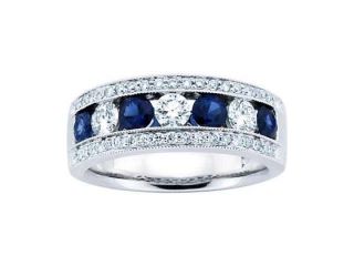 1.50 ct Ladies Blue Sapphire Wedding Band Ring in 18 kt White Gold