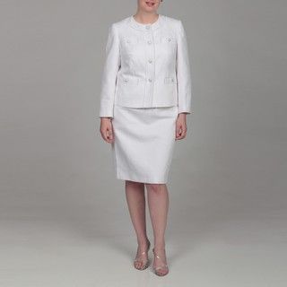 John Meyer Womens Plus Size White Embellished Four button Skirt Suit