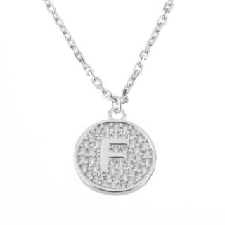 Sterling Silver Initial Pendant Necklace Letter F with CZ and 18" Silver Chain