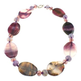 Pearlz Ocean Silvertone Agate and Glass Necklace   13852391