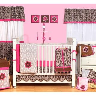 Bacati   Floral Damask Pink/Chocolate Girls 10pc Nursery in a Bag Crib Bedding Set for US standard Cribs