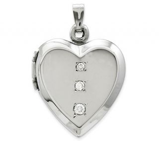 Polished Heart Locket with Diamond Accents, 14KWhite Gold —
