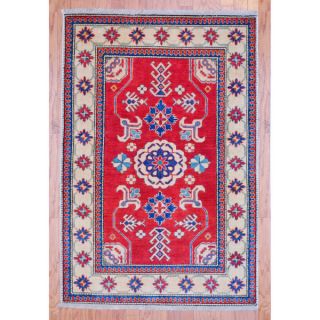 Afghan Hand knotted Tribal Kazak Red/ Navy Wool Rug (38 x 55