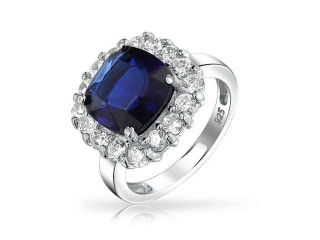 Bling Jewelry Sterling Silver Cushion Cut Simulated Sapphire Engagement Ring