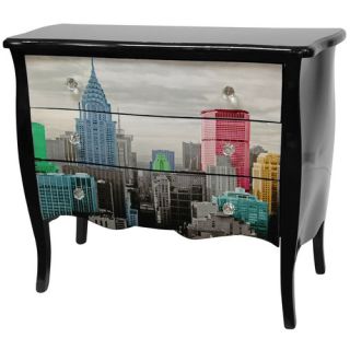 Oriental Furniture Lacquer Colorful New York City 3 Drawer Cabinet