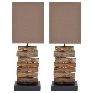 Safavieh Woodland 19.7 in. Brown Wood Natural Mini Table Lamp with Brown Shade (Set of 2) LIT5018A SET2