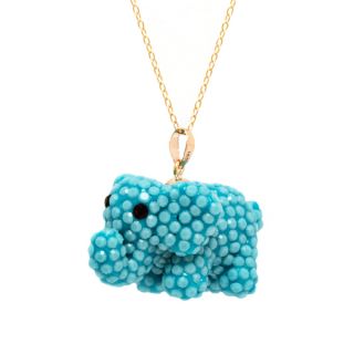 Pori 14k Yellow Gold 3D Elephant Turquoise Pave Crystal Necklace