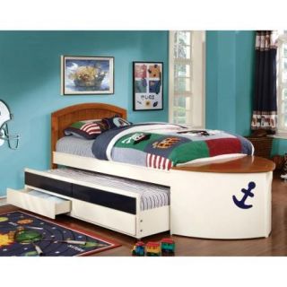 Lets Sail Boat Inspired Twin Bed with 2 Drawer Trundle   White/Oak