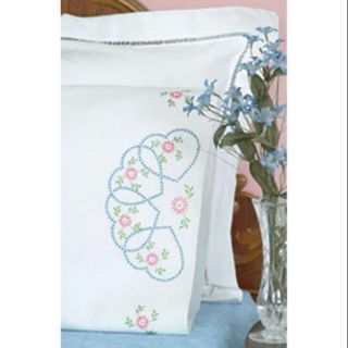 Stamped Pillowcases With White Perle Edge 2/Pkg Starburst Of Hearts