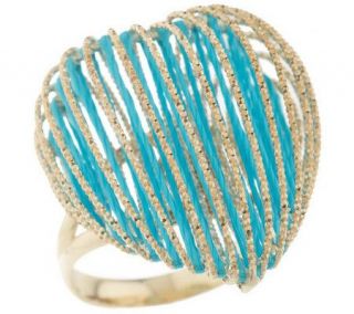 Diamond Cut Thread Woven Puffed Heart Ring 14K Gold —