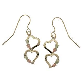 Black Hills Gold Tricolor 10k Dangle Double Heart Earrings   Jewelry