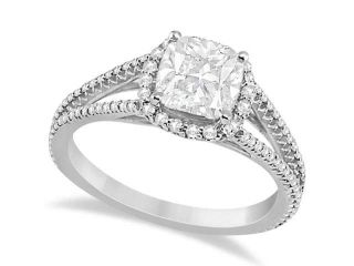 Split Shank Cushion Cut Diamond Engagement Ring Halo Palladium 1.84ct