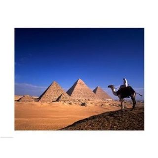 Riding a camel near pyramids, Giza Pyramids, Giza, Egypt Poster Print (24 x 18)