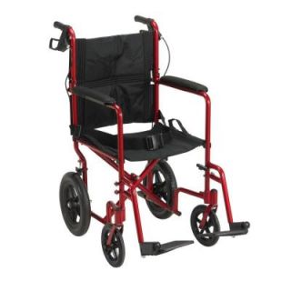 Drive Lightweight Expedition Red Transport Wheelchair with Hand Brakes EXP19LTRD