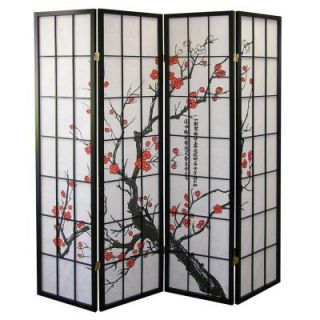 Home Decorators Collection 4 Panel Natural Fiber Room Divider with Plum Blossoms R5428 4