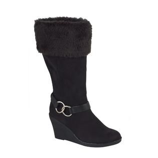 Route 66 Womens Fayola Fur Cuff Wedge Boot   Black   Clothing, Shoes