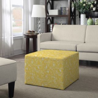 Better Living Brayden Yellow Bird Design Large Cube Ottoman