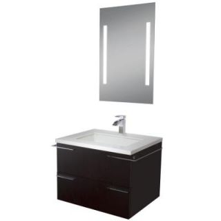Vigo 31.5 in. Vanity in Wenge with Engineered Stone Vanity Top in White and Mirror with Lighting System VG09003104K