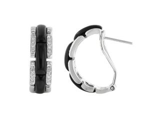 14K White Gold 4.36ct Powerful Recovery Diamond & Simulted Onyx Huggie Earrings