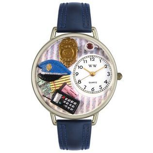 Whimsical Gifts Police Officer Navy Blue Leather And Silvertone Watch