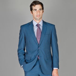 Mens Blue Stripe Wool and Silk Blend Suit
