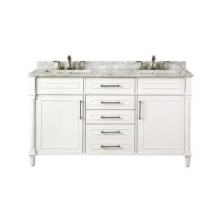 Home Decorators Collection Aberdeen 60 in. W x 22 in. D Double Vanity in White with Marble Vanity Top in White with White Basin 8103700410