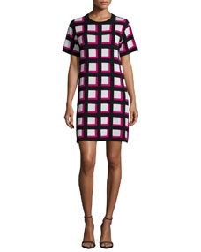 kate spade new york short sleeve checkered sweaterdress