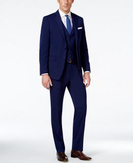 Calvin Klein X Fit Navy Solid Extra Slim Fit Vested Suit   Suits