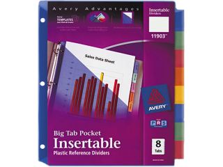 Avery 11903 WorkSaver Big Tab Plastic Dividers, Slash Pocket, 8 Tab, Letter, Assorted