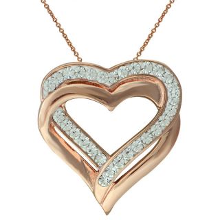 Rose Goldtone Brass Swarovski Crystal Double Heart Pendant Necklace