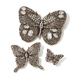 Heidi Daus "Fluttering Fantasy" Pavé Crystal Set of 3 Butterfly Pins   7539971