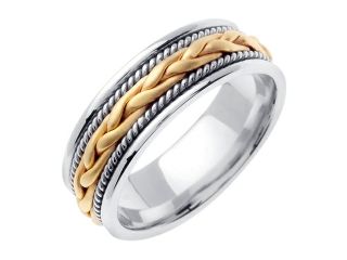 14K Two Tone Gold Comfort Fit French Braid Braided Men'S Wedding Band