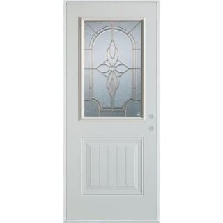 Stanley Doors 32 in. x 80 in. Traditional Patina 1/2 Lite 1 Panel Prefinished White Left Hand Inswing Steel Prehung Front Door 1300S C 32 L P