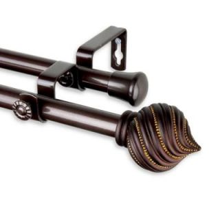 Rod Desyne 48 in.   84 in. Telescoping Double Curtain Rod Kit in Cocoa with Bisque Finial 4793 487