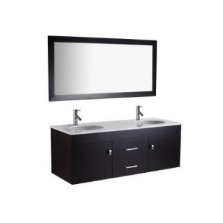 Virtu USA Alyssa 56 1/2 in. Double Basin Vanity in Espresso with Stone Vanity Top in White and Framed Mirror DISCONTINUED SD 80856 S ES