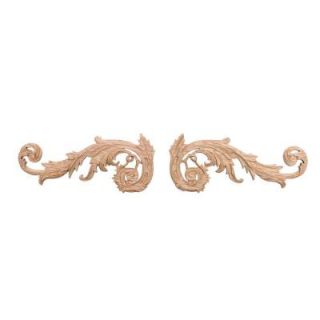 American Pro Decor 5 1/4 in. x 12 in. x 1/2 in. Unfinished Large Hand Carved North American Solid Red Oak Wood Onlay Acanthus Wood Scroll 5APD10413