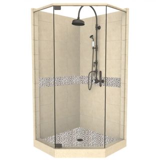 American Bath Factory Java Medium with Java Accent Fiberglass and Plastic Neo Angle Corner Shower Kit (Actual 86 in x 36 in x 42 in)