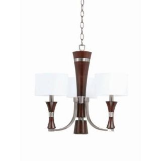 Illumine 3 Light Brushed Steel and Wood Mini Chandelier with Linen Drum Shade CLI TR32708