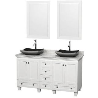 Wyndham Collection Acclaim 60 in. W Double Vanity in White with Marble Vanity Top in Carrara White, Black Sinks and 2 Mirrors WCV800060DWHCMGS1M24