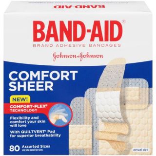 Band Aid Brand Sheer Strips Adhesive Bandages, Assorted Sizes, 80 Count