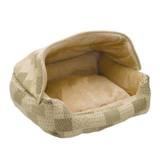 K&H Pet Products Lounge Sleeper Medium Tan Patchwork Hooded Snuggle Pet Bed 7600