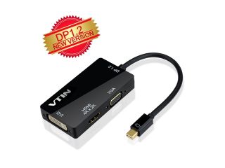 [DP 1.2 Version/4Kx2K] Vtin® (Gold Plated) Mini DisplayPort (Thunderbolt Port Compatible) to HDMI/DVI/VGA Male to Female 3 in 1 Adapter Cable 3D Stereo Beyond Full HD, And More   Black