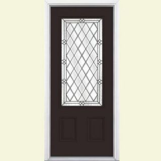 Masonite 36 in. x 80 in. Halifax Three Quarter Rectangle Painted Smooth Fiberglass Prehung Front Door with Brickmold 42318