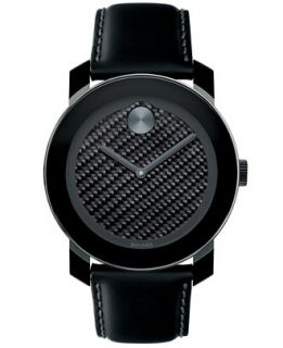 Movado Mens Swiss Bold Black Coated Leather Strap Watch 42mm 3600170